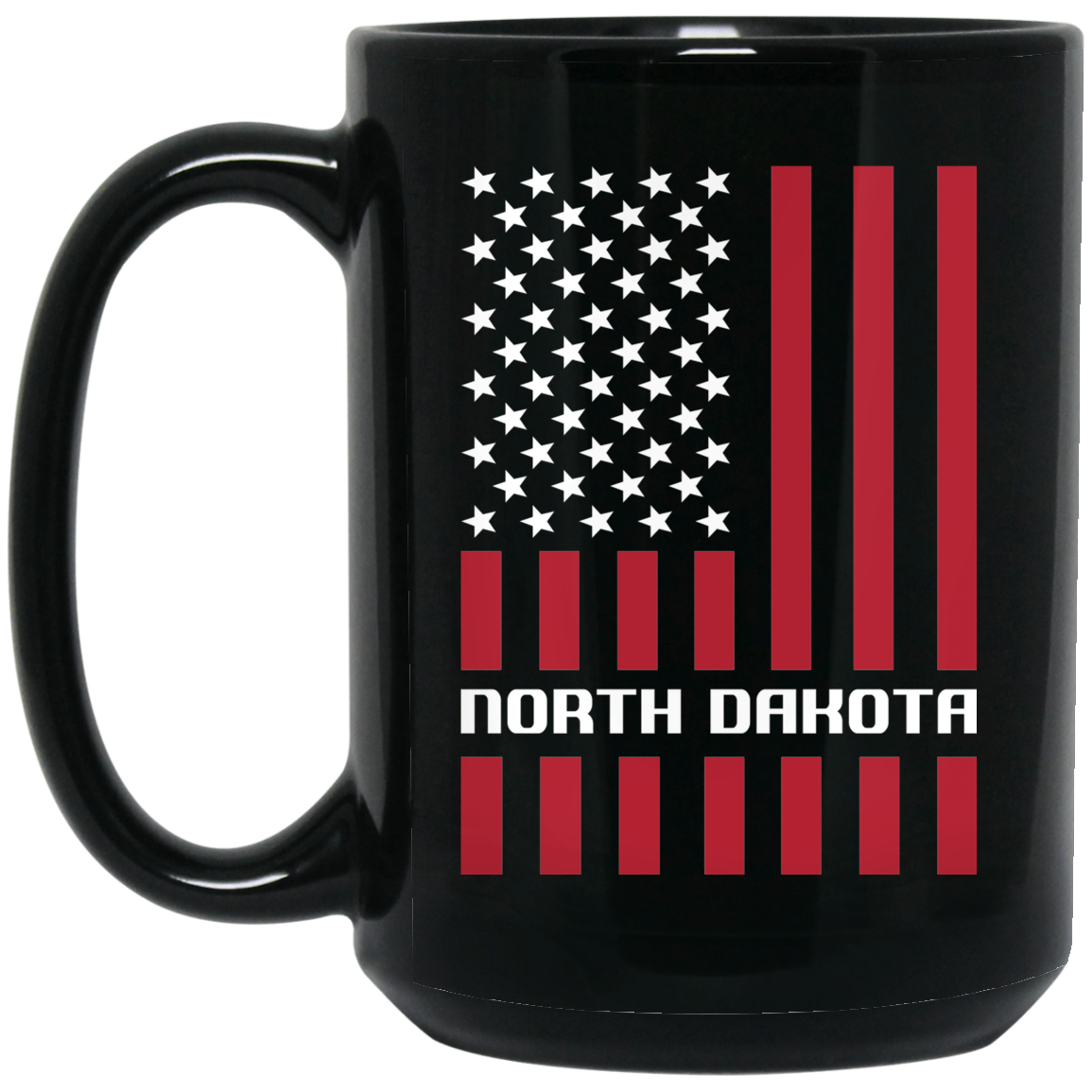 Wheel Spin Addict 15 oz Mug, North Dakota American Flag Black Mug