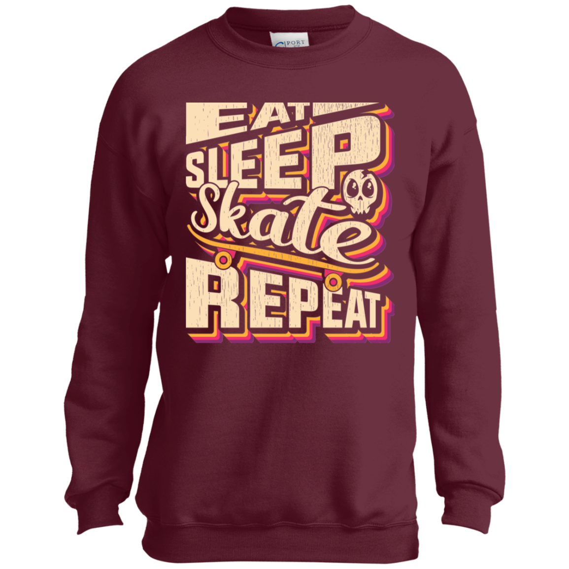 Eat Sleep Skate Repeat Skateboarding Youth Crewneck Sweatshirt