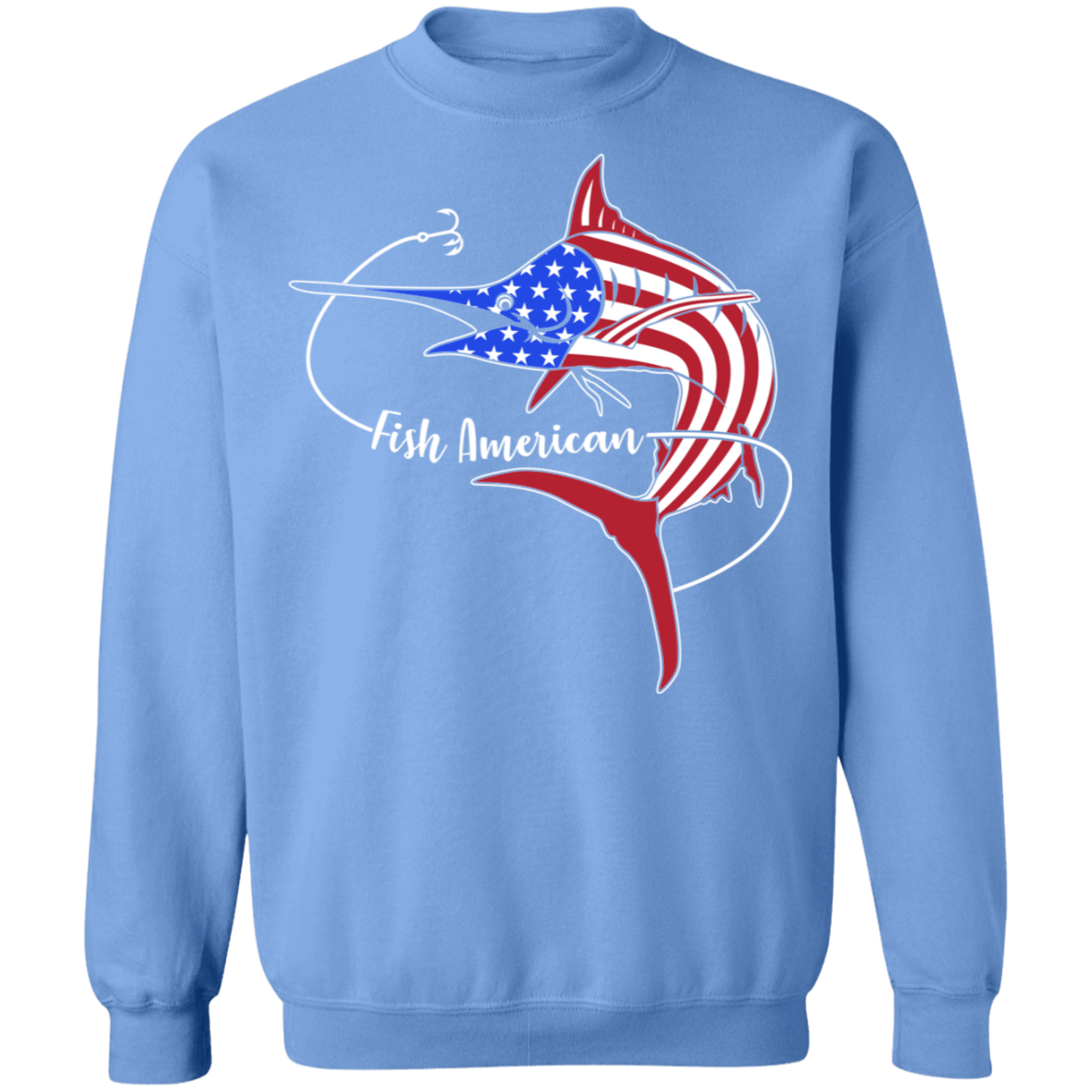 Marlin Fish Saltwater American Flag USA Crewneck Sweatshirt