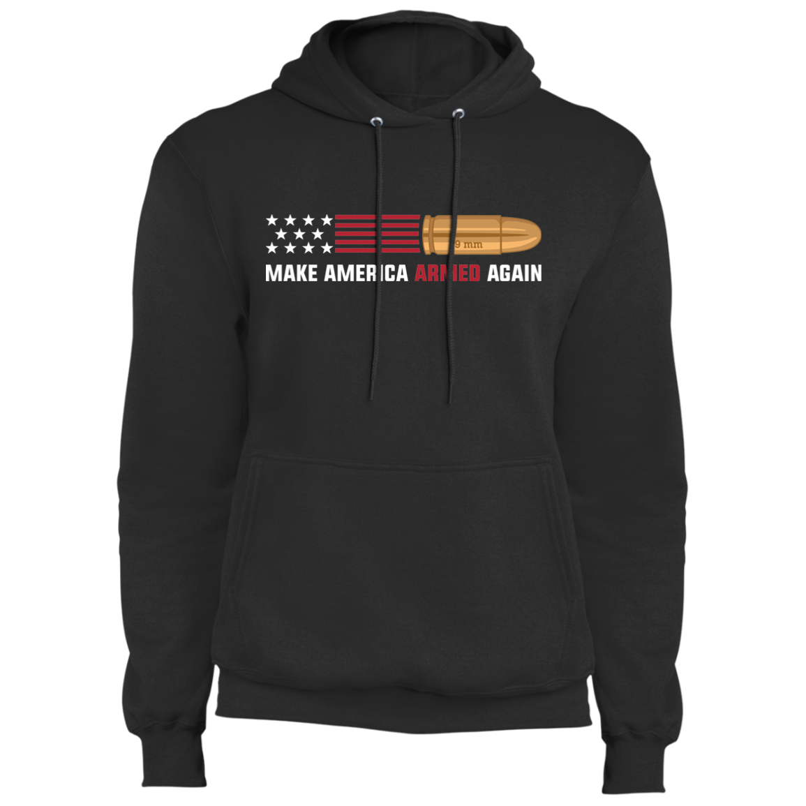 9mm Make American Armed Again Bullet American Flag USA Pullover Hoodie