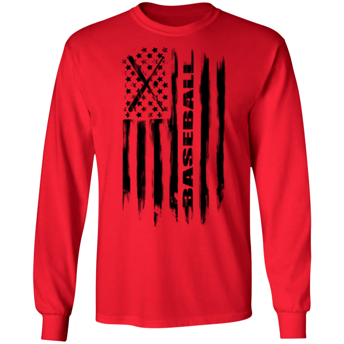 Baseball American Flag Long Sleeve T-Shirt