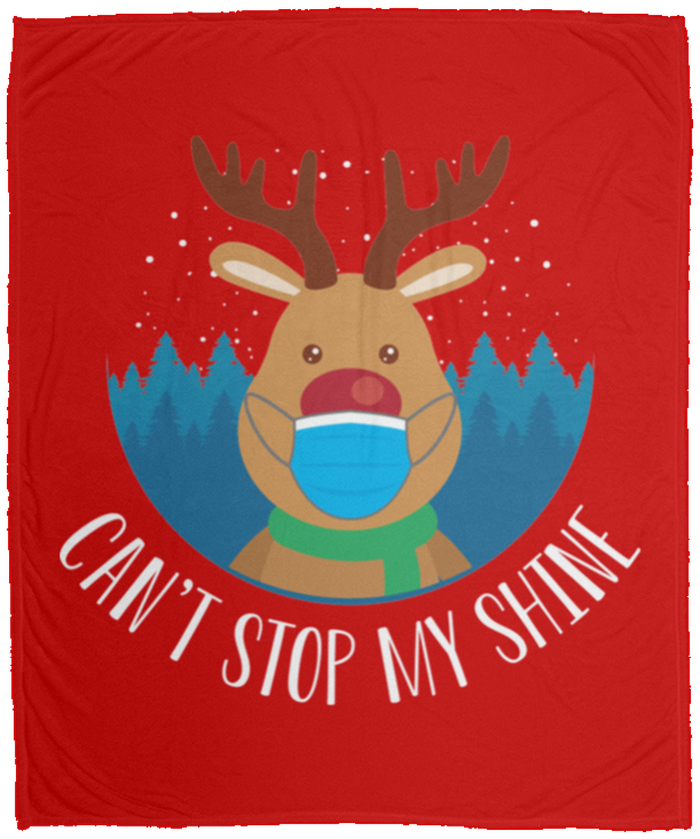 Can't Stop My Shine Santa Reindeer Christmas Fleece Blanket - 50x60