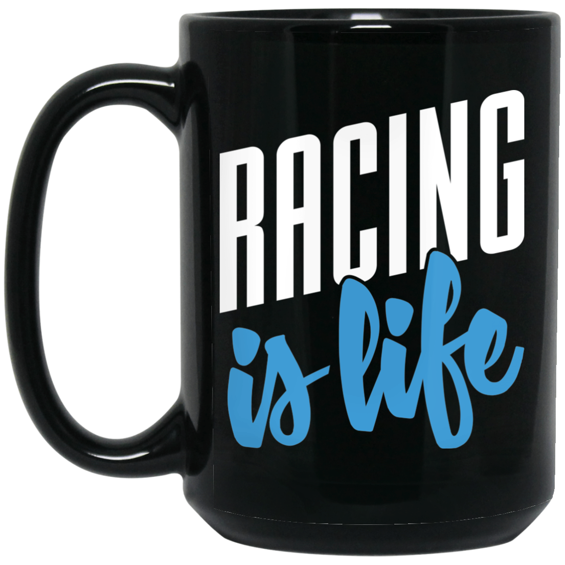 Wheel Spin Addict 15 oz Mug, Racing Is Life Automotive Black Mug