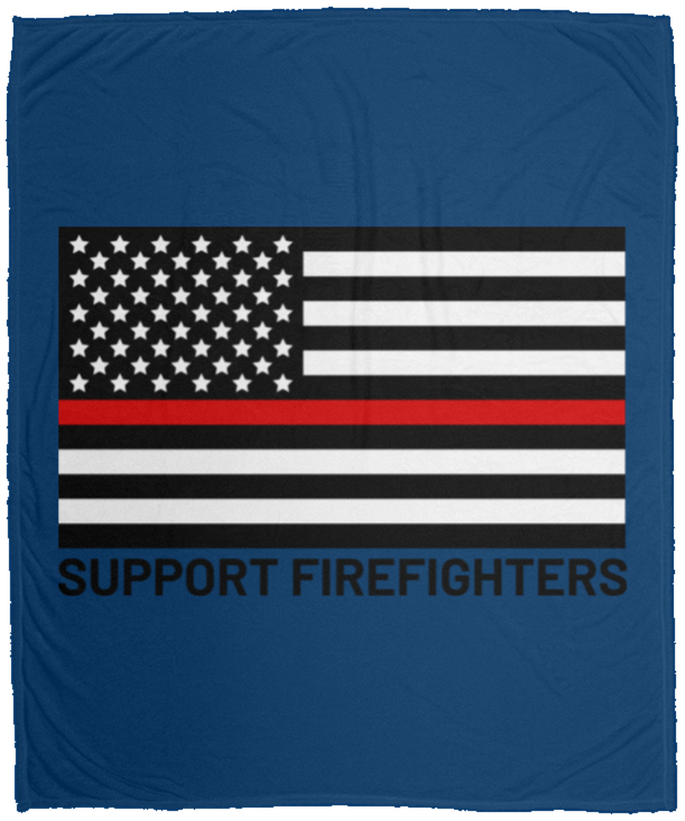 Support Firefighters Thin Red Line American Flag Fleece Blanket - 50x60