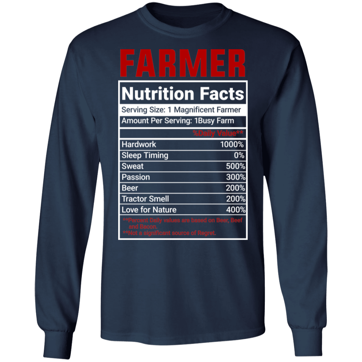 Funny Farmer Nutrition Facts Long Sleeve T-Shirt