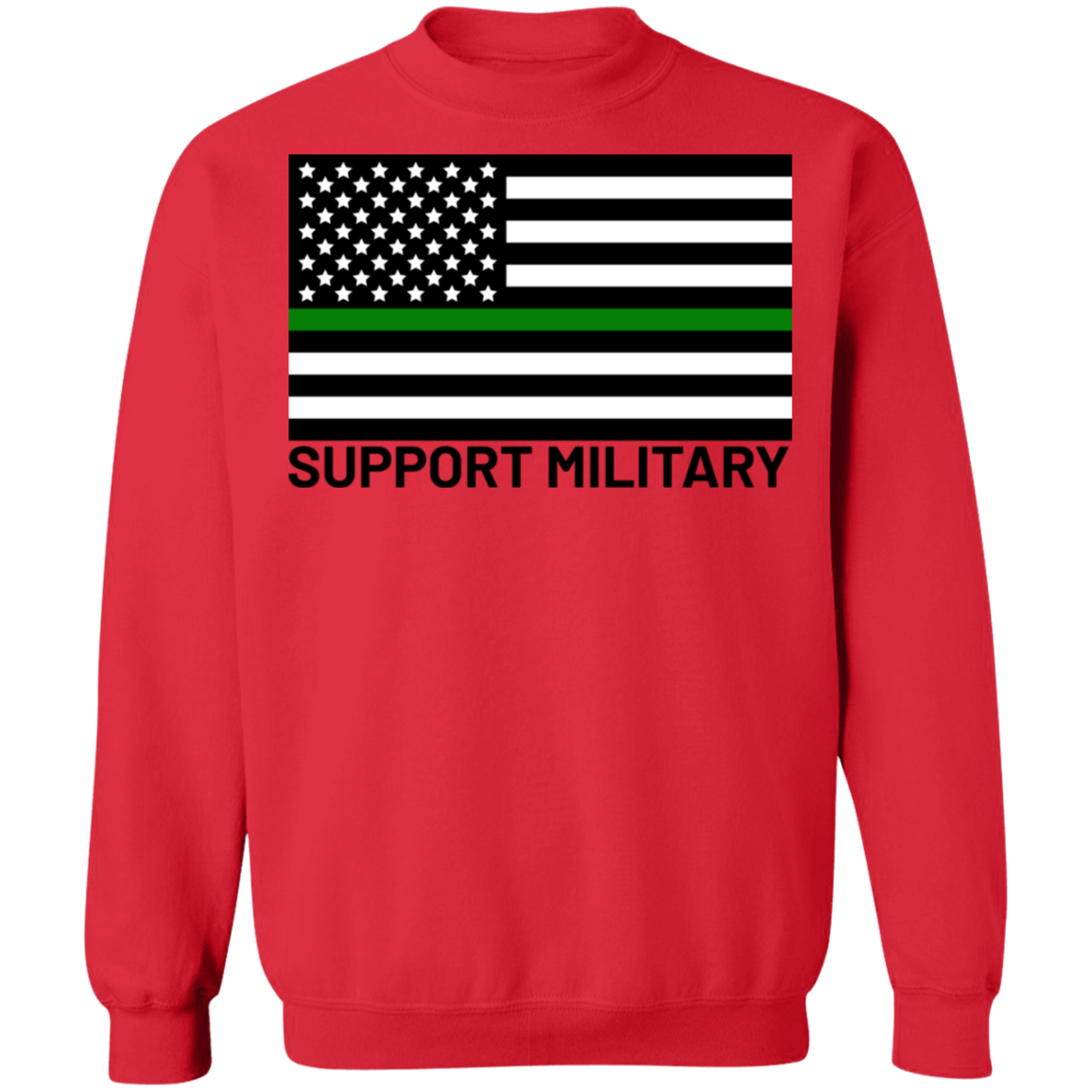 Support Military Green Line American Flag Crewneck Sweatshirt