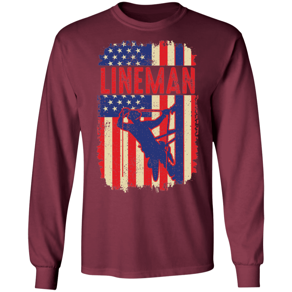 Lineman American Flag Long Sleeve T-Shirt
