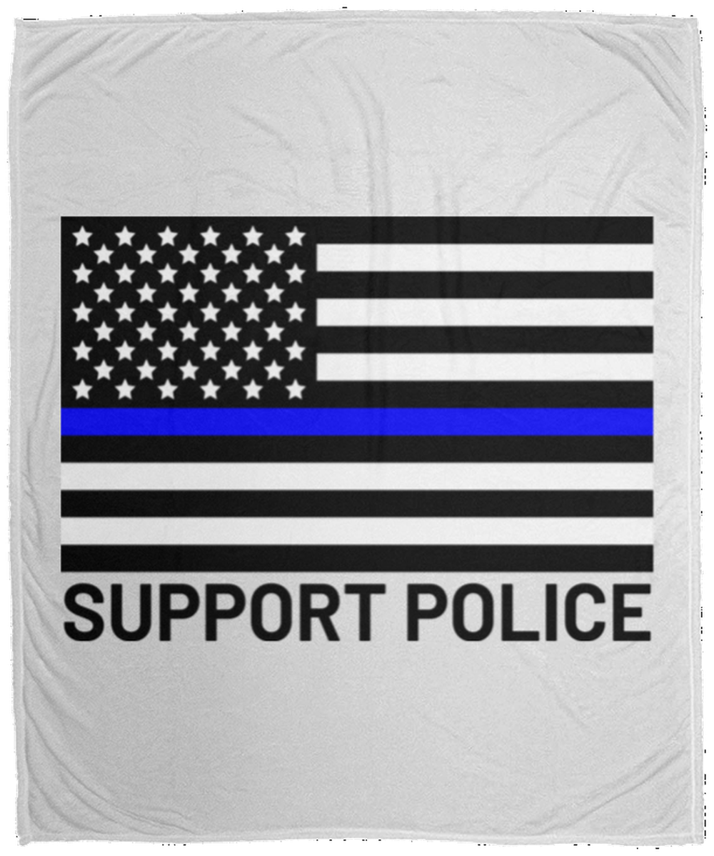 Support Police Thin Blue Line American Flag Fleece Blanket - 50x60