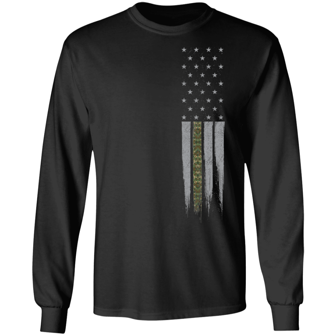 Military Camo Thin Line American Flag Long Sleeve T-Shirt
