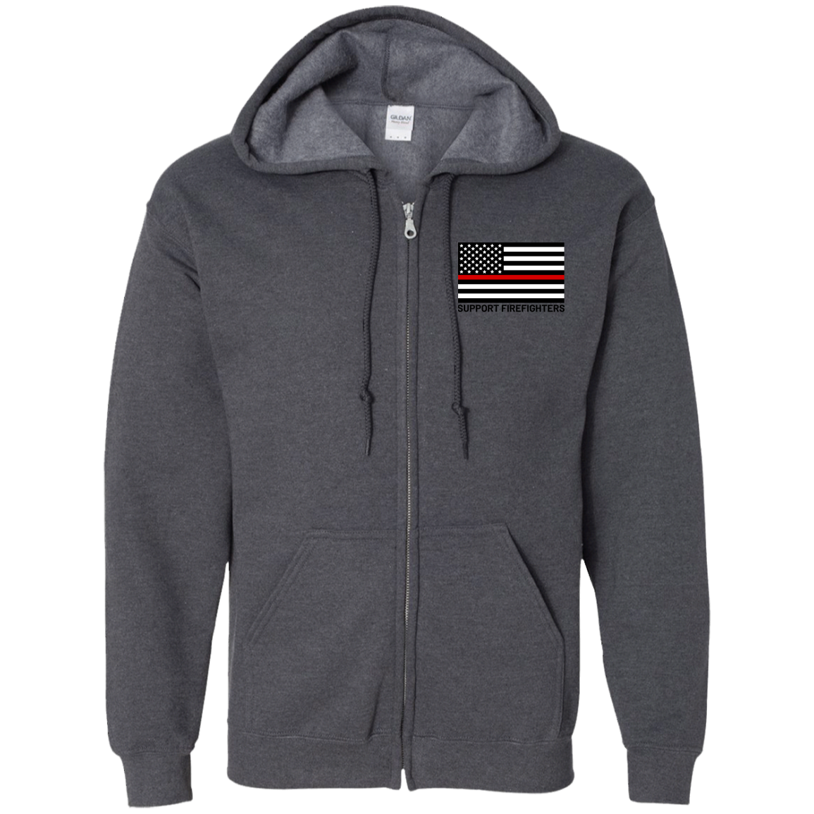 Support Firefighters Thin Red Line American Flag Zip Up Hooded Sweatshirt
