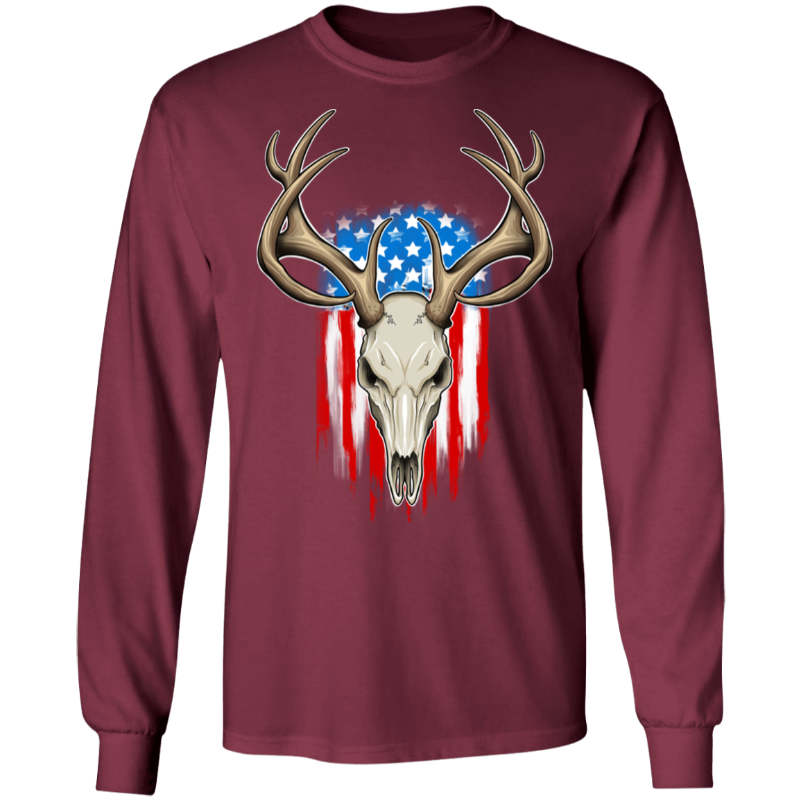 Hunting Skull American Flag Long Sleeve T-Shirt