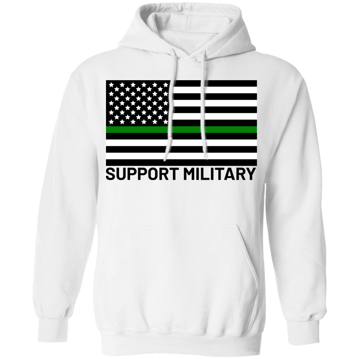 Support Military Green Line American Flag Pullover Hoodie