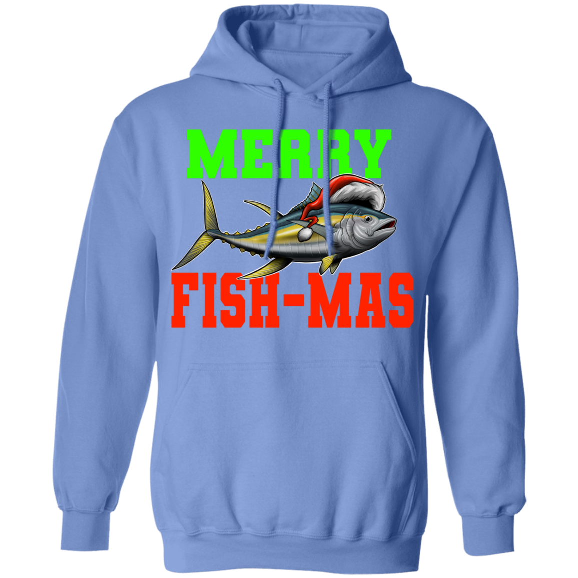 Merry Fishmas Saltwater Yellowtail Ugly Christmas Pullover Hoodie