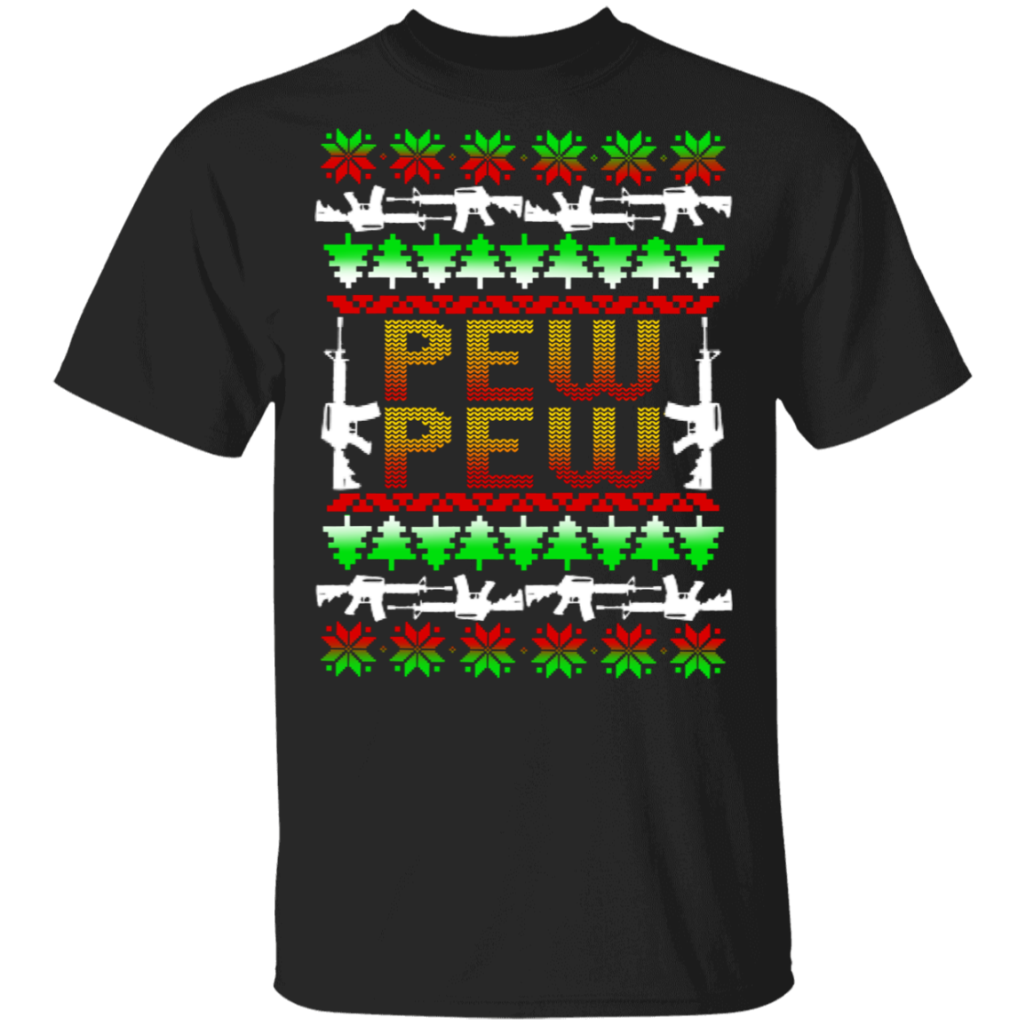 Pew Pew Firearm Rifle Ugly Christmas T-Shirt