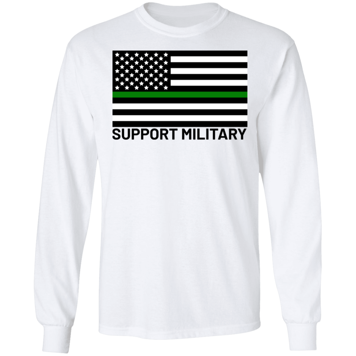 Support Military Green Line American Flag Long Sleeve T-Shirt