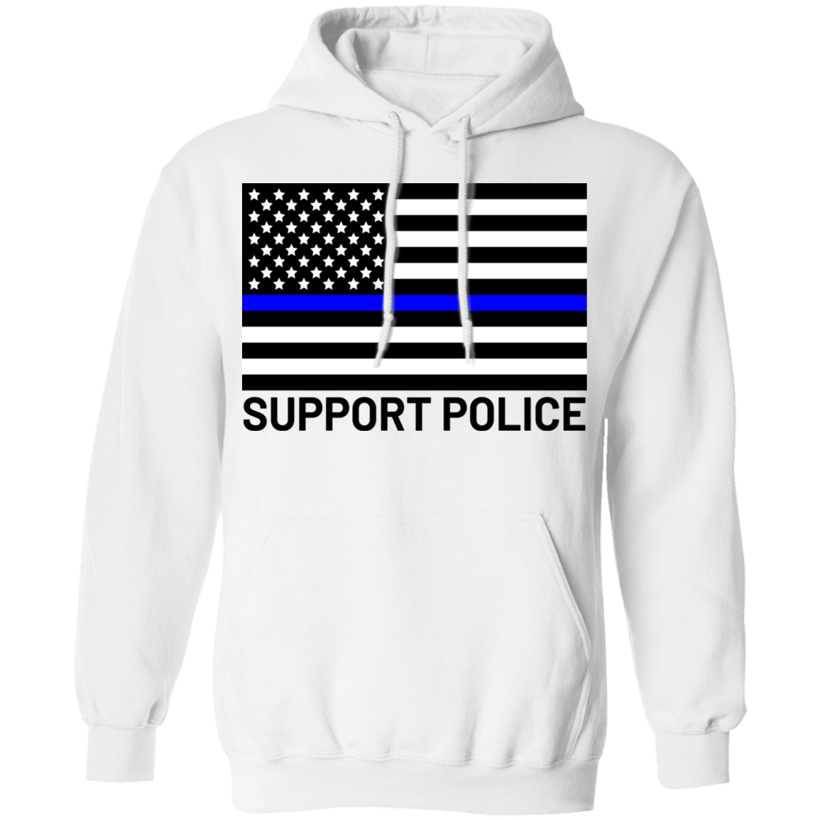 Support Police Blue Line American Flag Pullover Hoodie