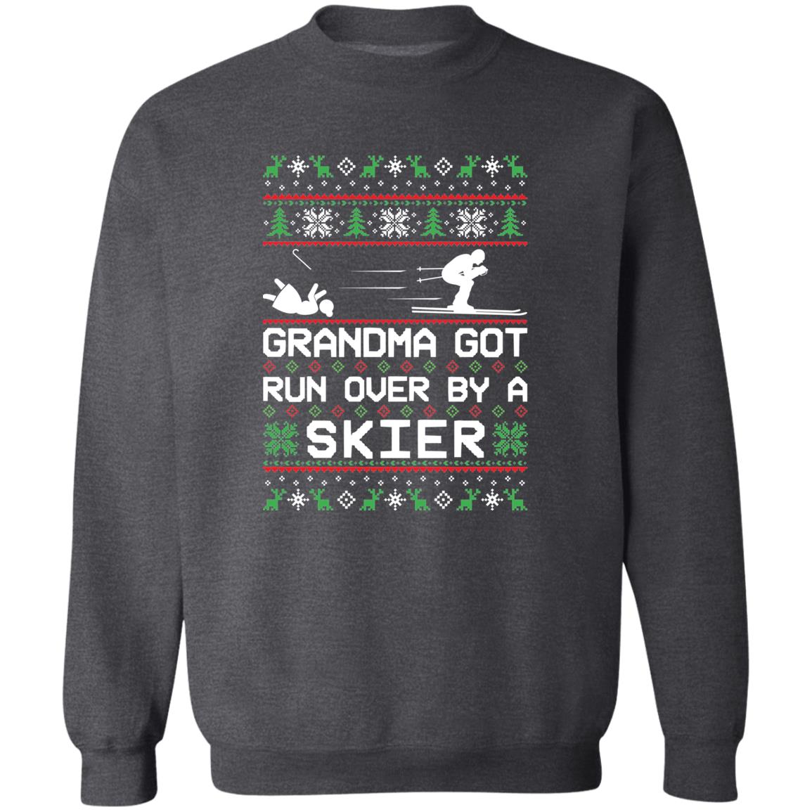Skier Skiing Grandma Got Run Over Ugly Christmas Sweater Crewneck Sweatshirt