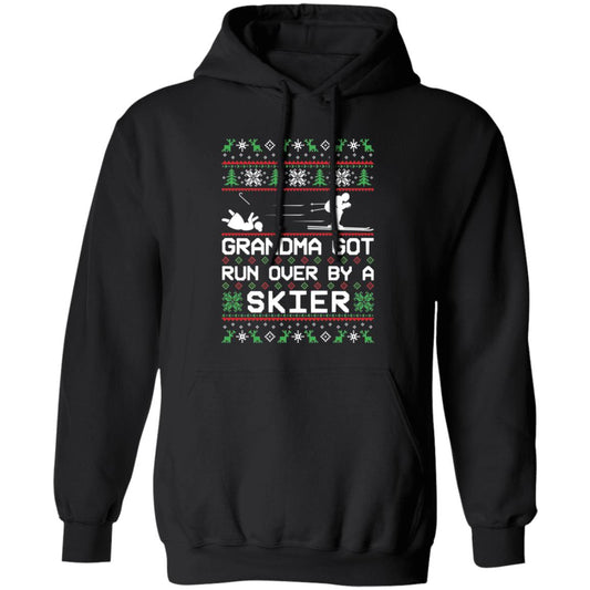 Skier Skiing Grandma Got Run Over Funny Ugly Christmas Pullover Hoodie