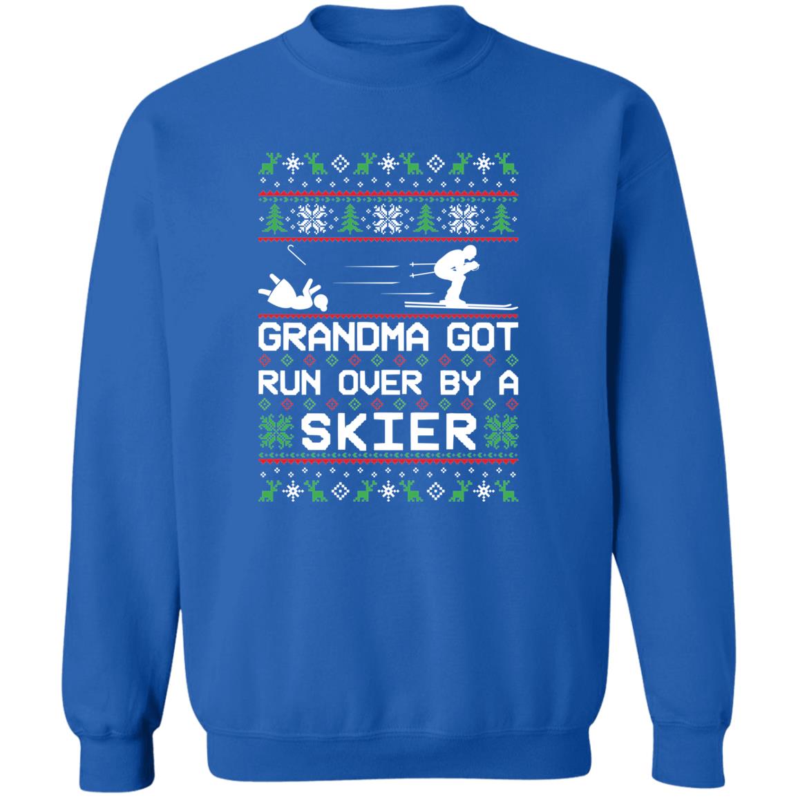 Skier Skiing Grandma Got Run Over Ugly Christmas Sweater Crewneck Sweatshirt