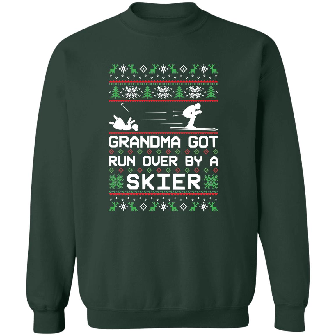 Skier Skiing Grandma Got Run Over Ugly Christmas Sweater Crewneck Sweatshirt