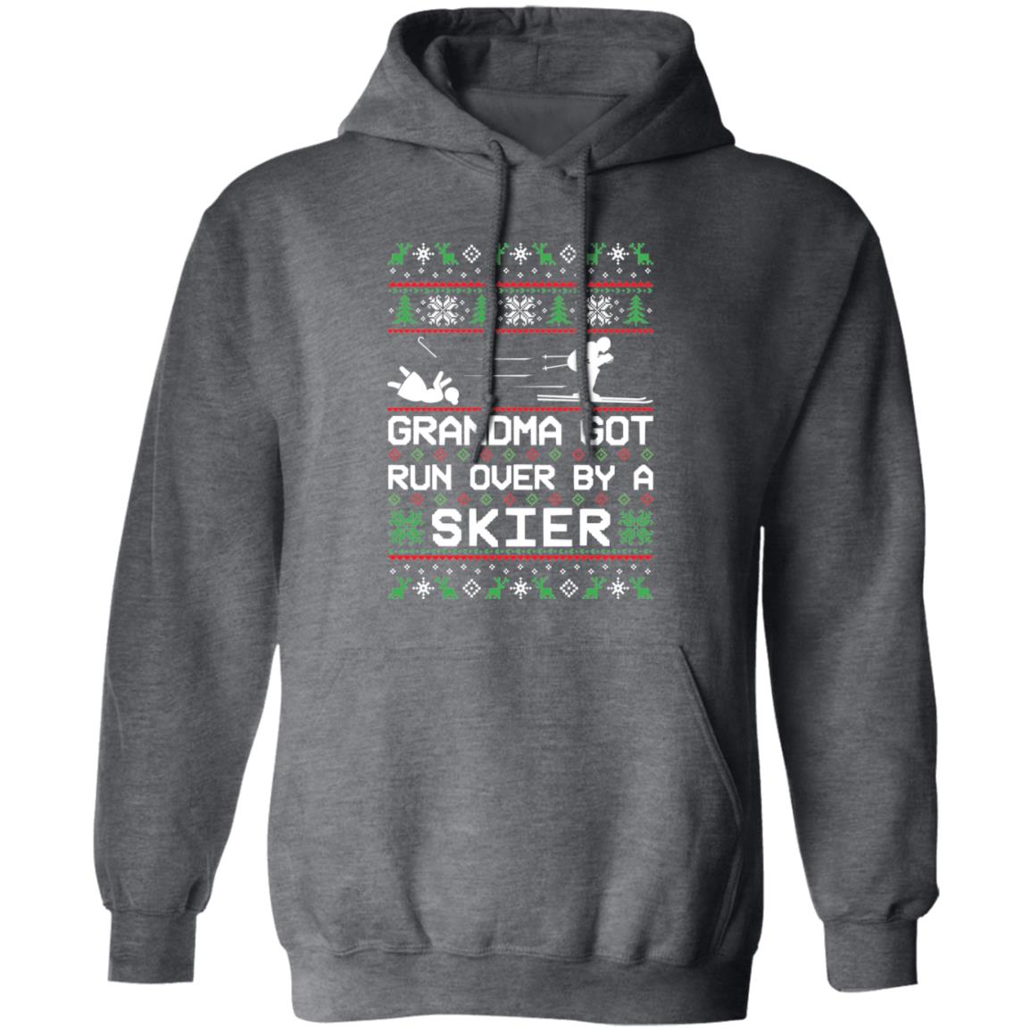 Skier Skiing Grandma Got Run Over Funny Ugly Christmas Pullover Hoodie