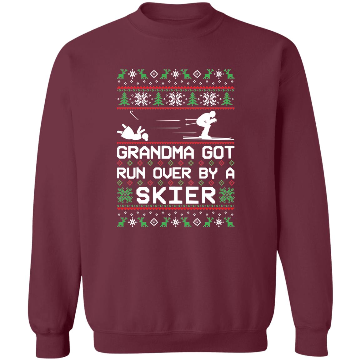 Skier Skiing Grandma Got Run Over Ugly Christmas Sweater Crewneck Sweatshirt