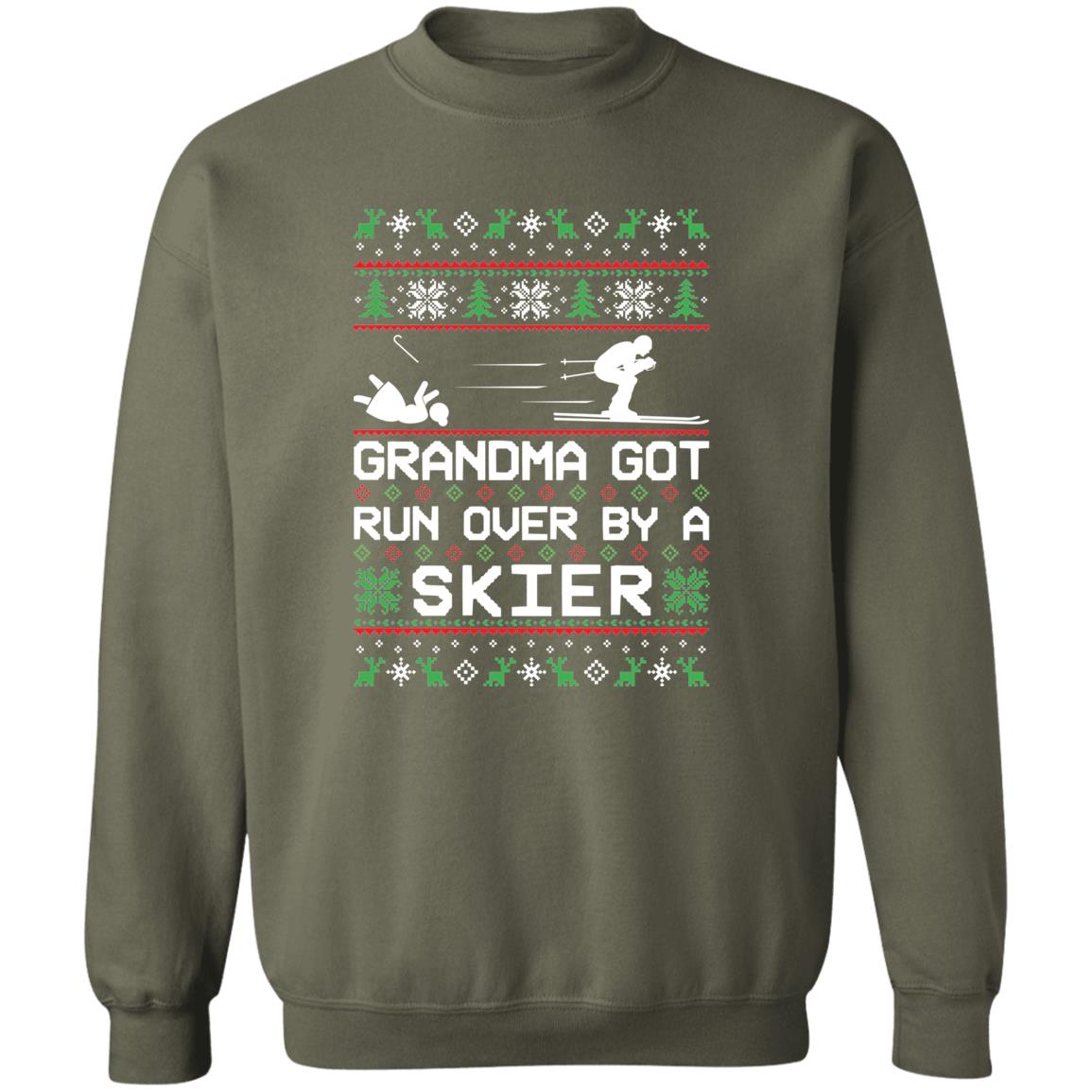 Skier Skiing Grandma Got Run Over Ugly Christmas Sweater Crewneck Sweatshirt