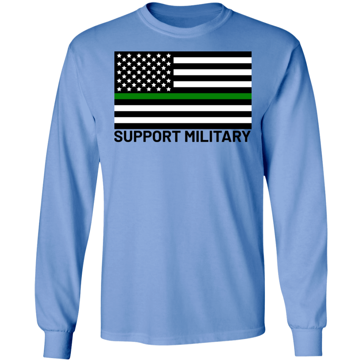 Support Military Green Line American Flag Long Sleeve T-Shirt