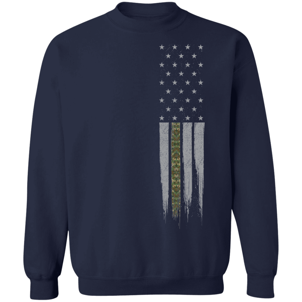 Military Camo Thin Line American Flag Crewneck Sweatshirt