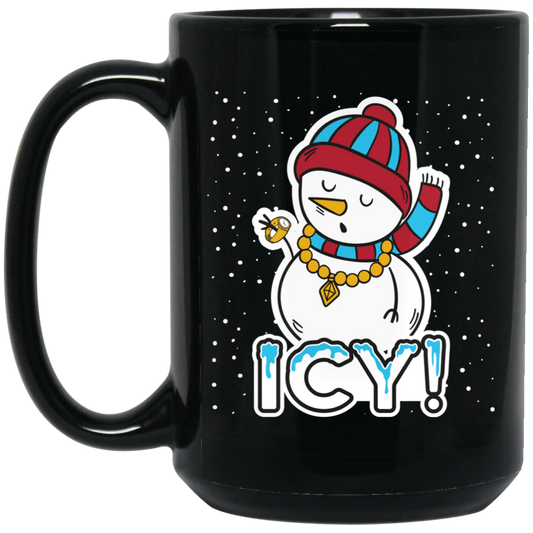Wheel Spin Addict 15 oz Mug, Icy Snowman Christmas Black Mug
