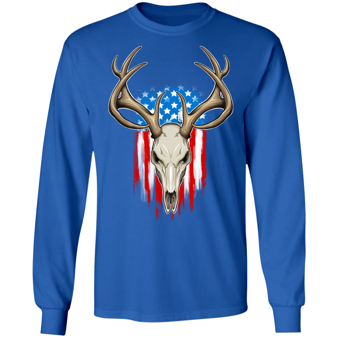 Hunting Skull American Flag Long Sleeve T-Shirt