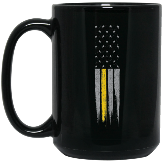 Wheel Spin Addict 15 oz Mug, Dispatch Thin Yellow Line American Flag Black Mug