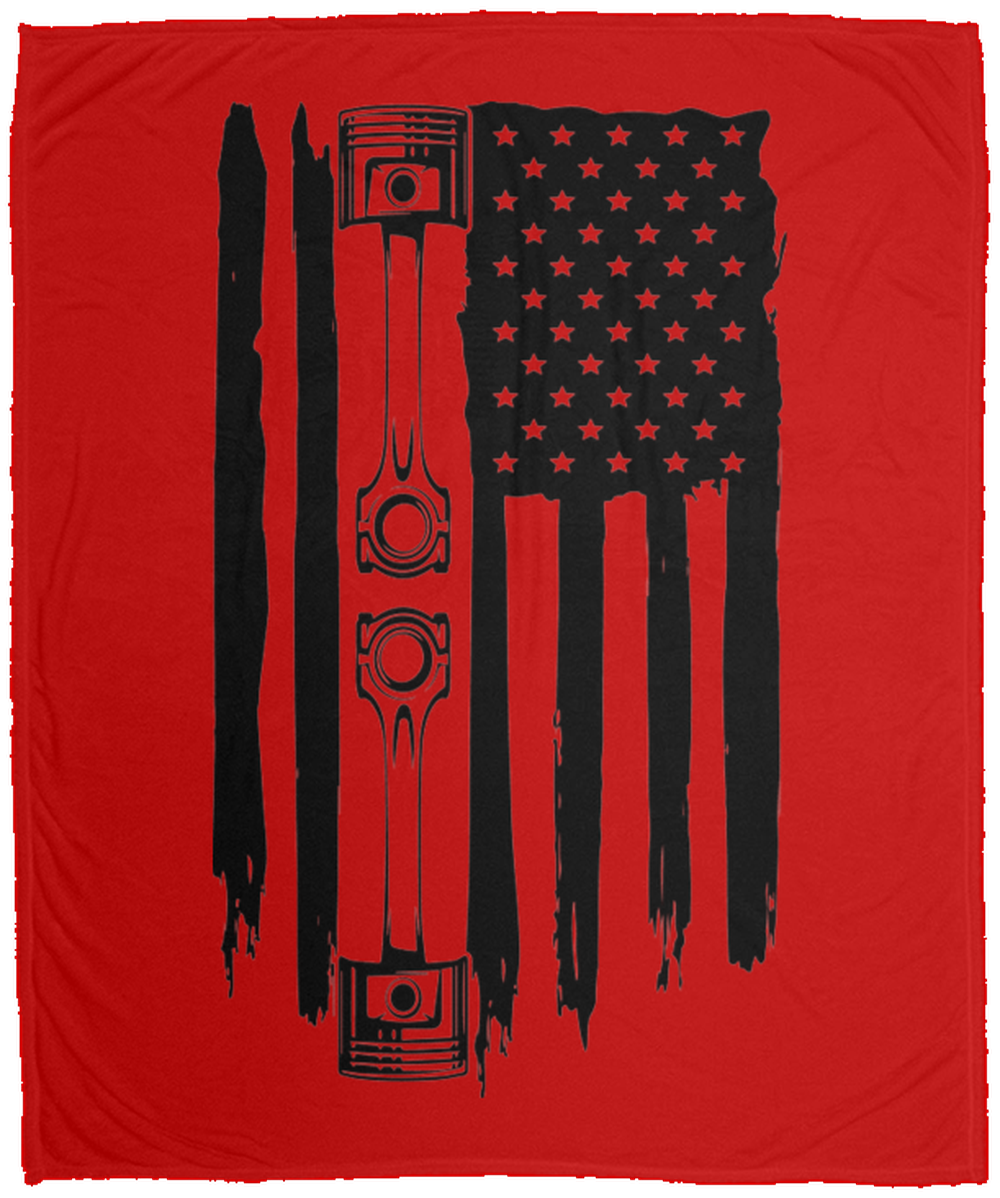 American Flag Piston Automotive Mechanic Fleece Blanket - 50x60