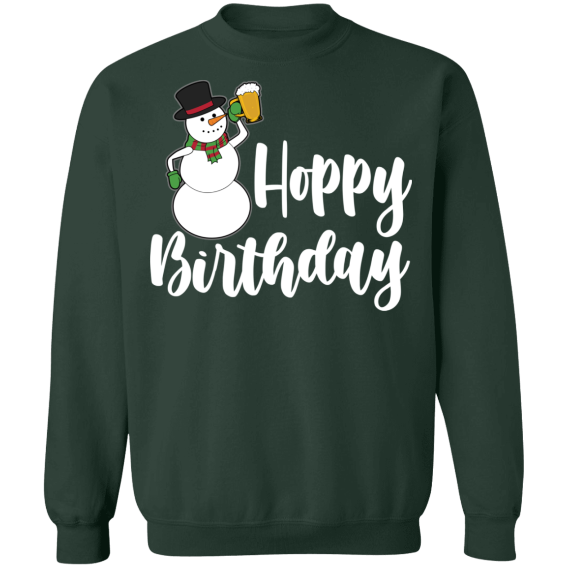 Hoppy Birthday Snowman Beer Funny Christmas Crewneck Sweatshirt