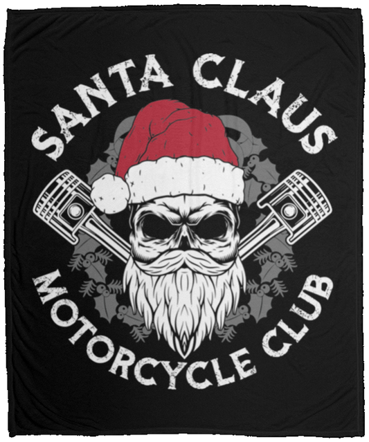Santa Claus Motorcycle Club Skull Christmas Fleece Blanket - 50x60