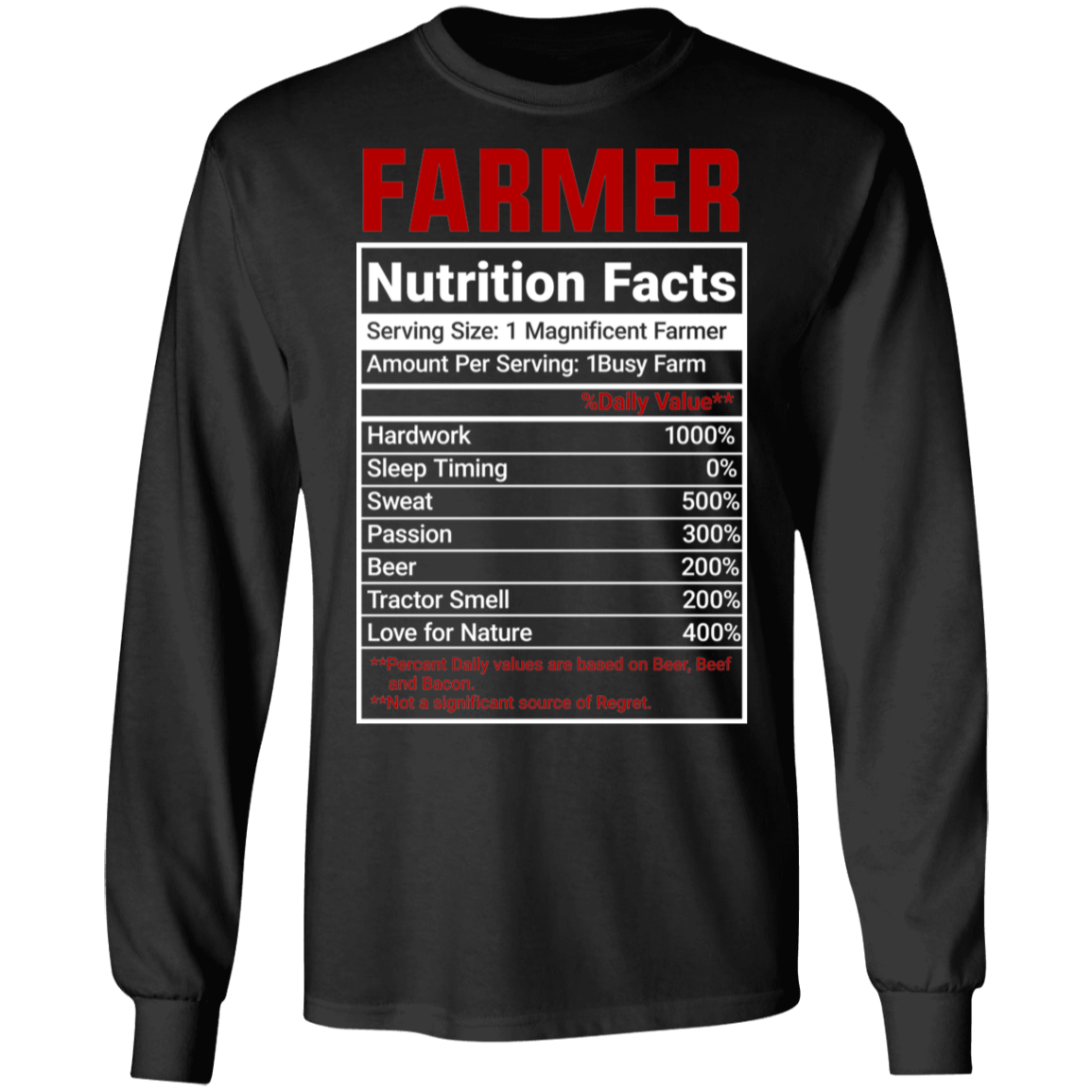 Funny Farmer Nutrition Facts Long Sleeve T-Shirt
