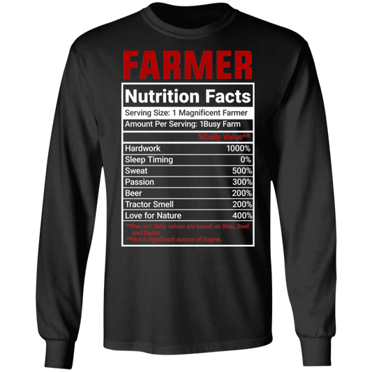 Funny Farmer Nutrition Facts Long Sleeve T-Shirt