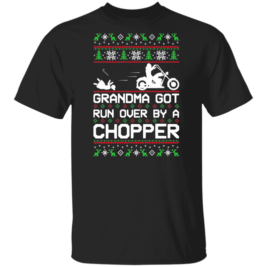 Chopper Motorcycle Grandma Got Run Over  Ugly Christmas T-Shirt