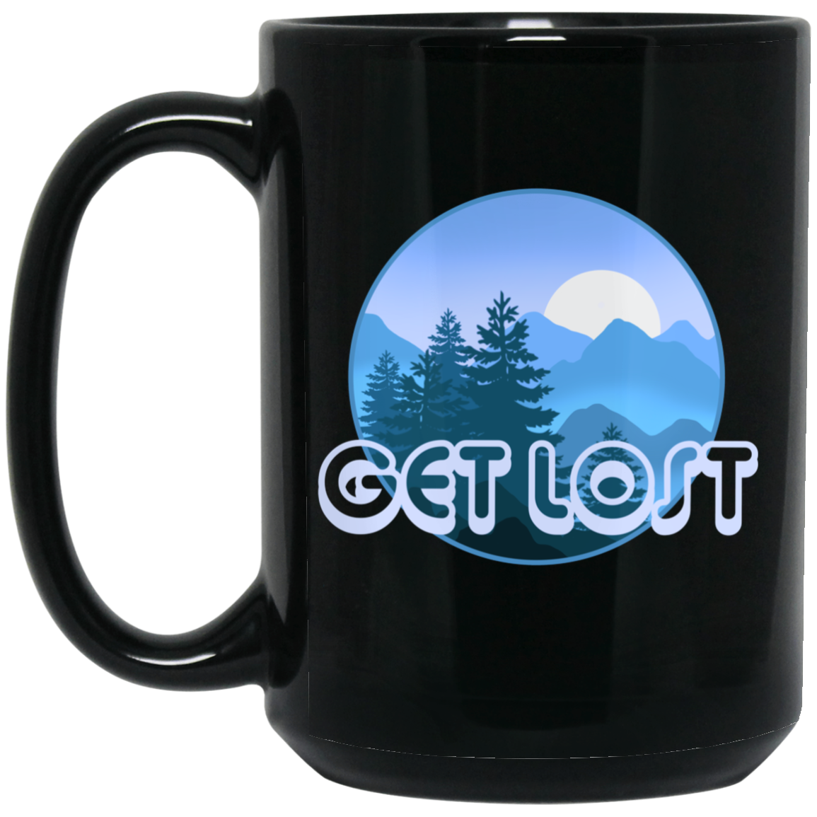 Get Lost Camping Outdoors 15 oz. Black Coffee Mug