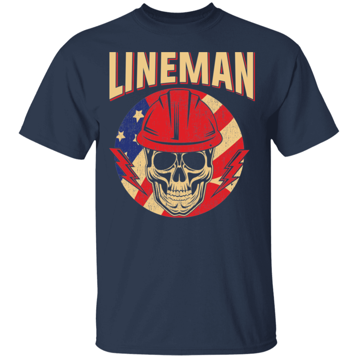 Lineman American Flag Skull T-Shirt