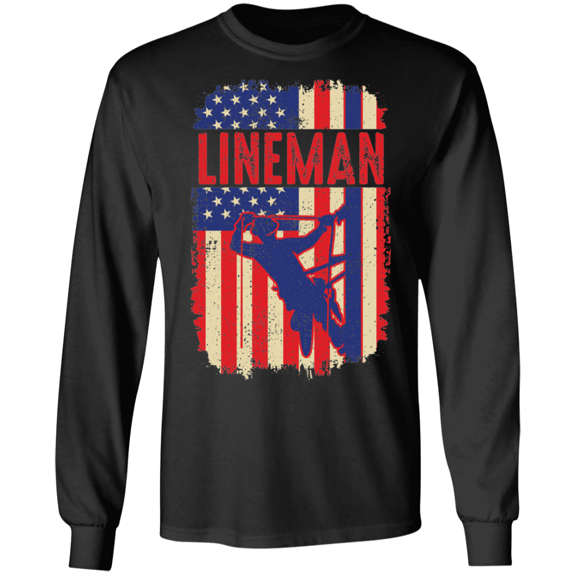 Lineman American Flag Long Sleeve T-Shirt