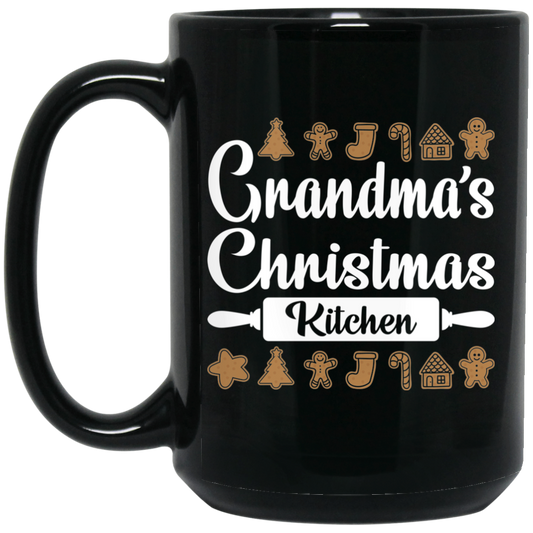 Wheel Spin Addict 15 oz Mug, Grandma's Christmas Kitchen Cookies Black Mug
