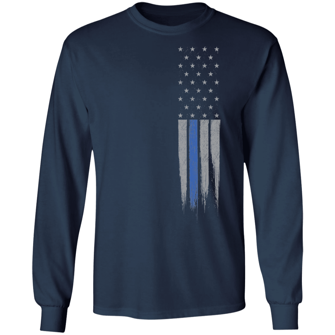 Police Officer Thin Blue Line American Flag Long Sleeve T-Shirt