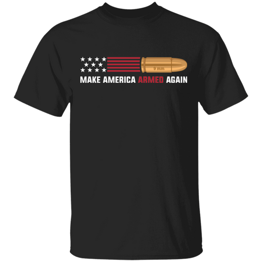 9mm Make American Armed Again Bullet American Flag USA T-Shirt