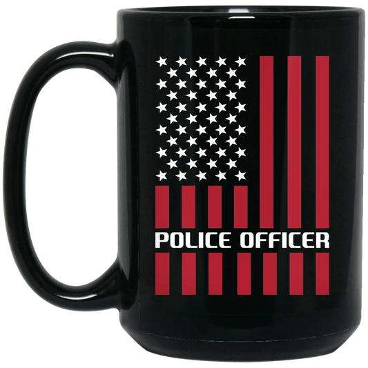 Wheel Spin Addict 15 oz Mug, Police Officer American Flag Black Mug