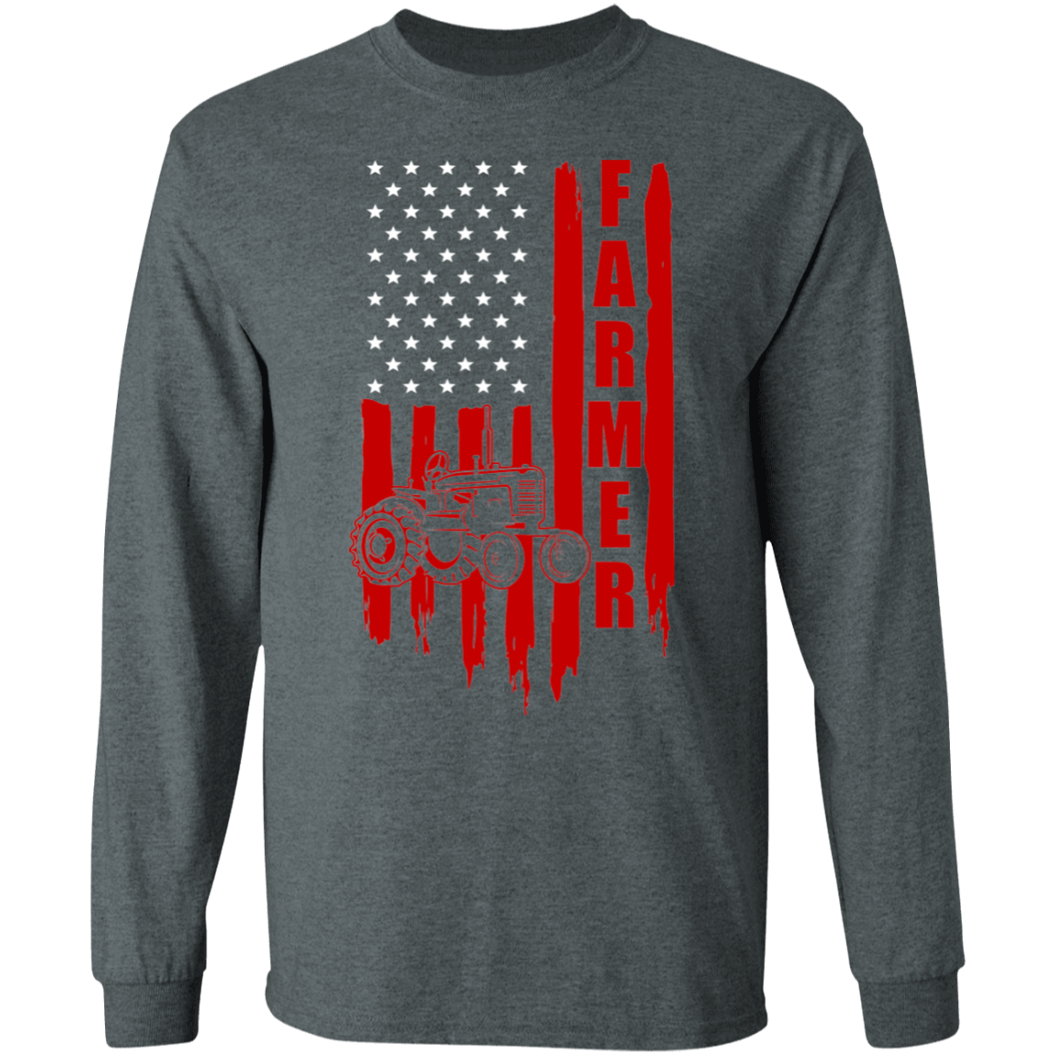 Farmer American Flag Tractor Long Sleeve T-Shirt