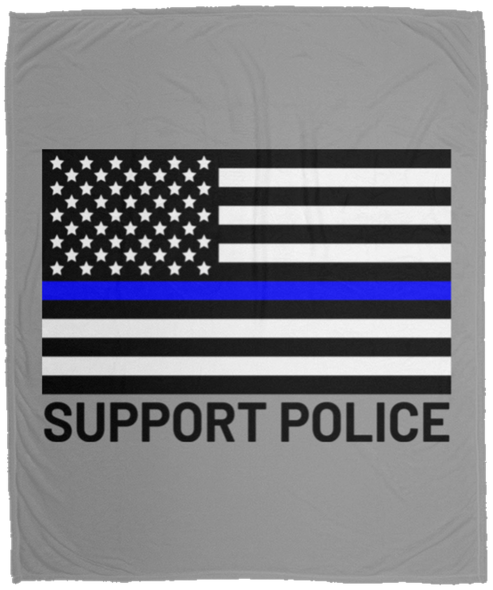 Support Police Thin Blue Line American Flag Fleece Blanket - 50x60