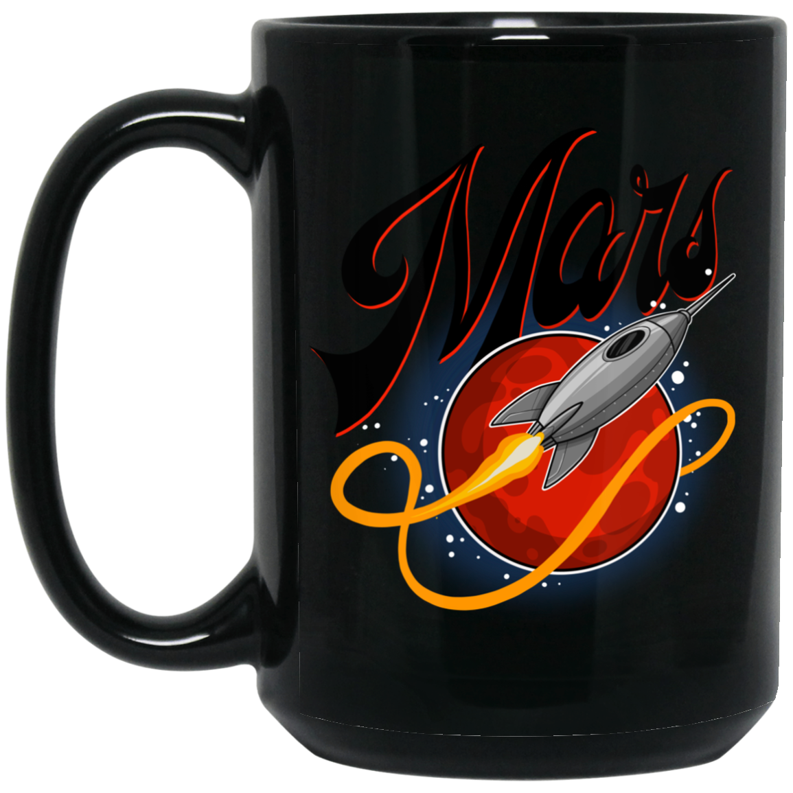 Mars Rocket Ship 15 oz. Black Coffee Mug