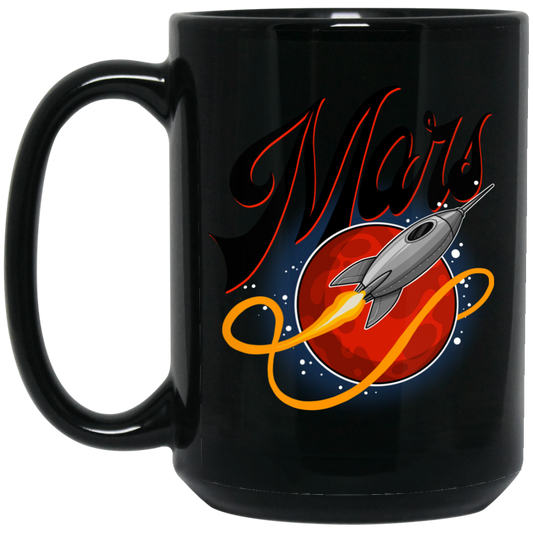 Mars Rocket Ship 15 oz. Black Coffee Mug