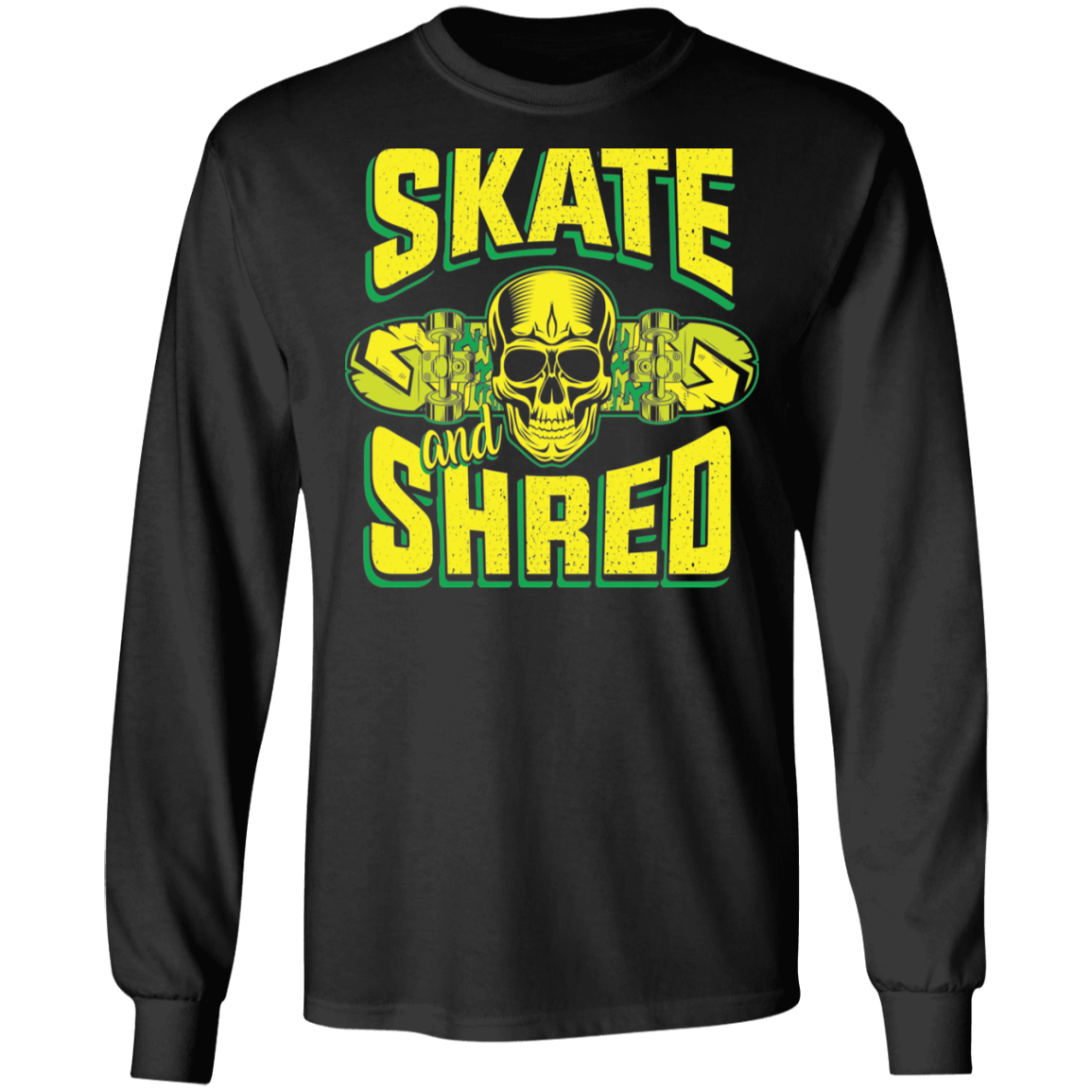 Skate and Shred Skateboarding Skull Long Sleeve T-Shirt